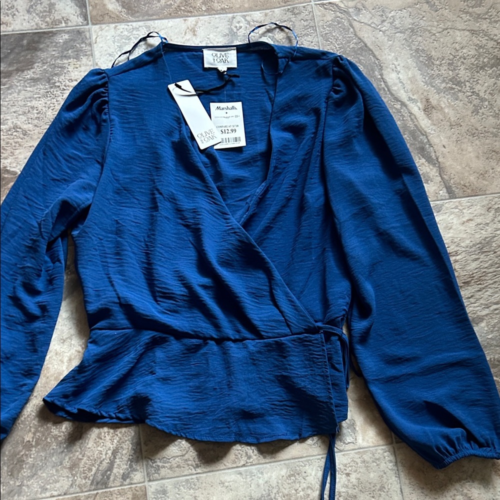 Olive & Oak Deep Blue Wrap Blouse